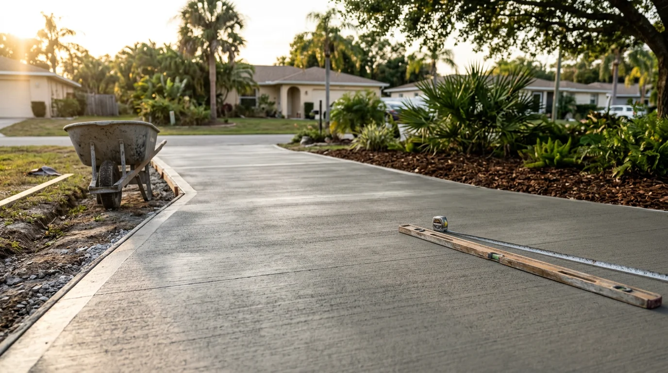 Newly poured concrete patio with professional finishing in Pasco County