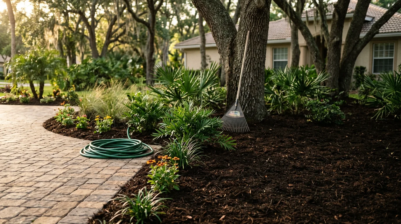Newly installed landscape with pavers, plants, and landscape lighting in Hillsborough County